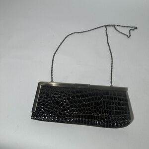 Elegant Black Crocodile-Embossed Clutch